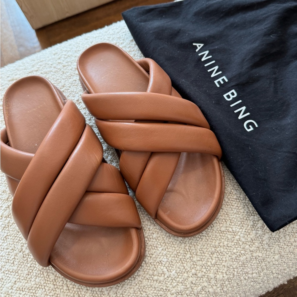 Anine Bing Lizzie Slides in Cognac